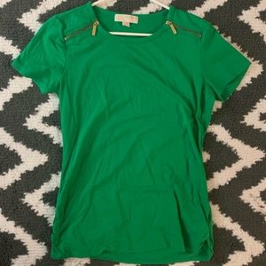 Green Michael Kors shirt with gold zippers